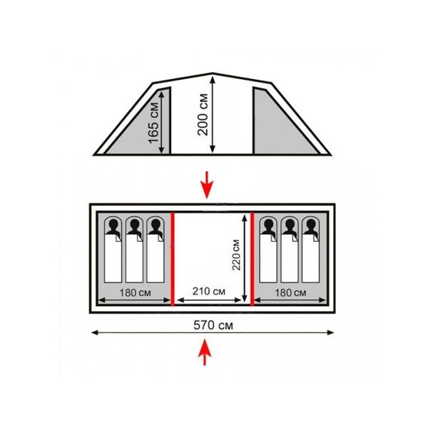 Намет кемпінговий Totem Hurone 6 V2 TTT-035 шестимісний двокімнатний 570 х 220 х 200 см Зелений iz12900 фото