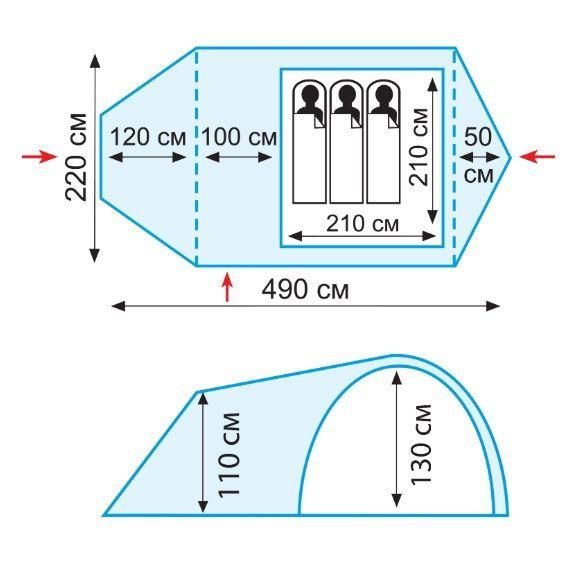 Палатка туристическая Tramp Grot V2 TRT-036 с 3 входами iz00052 фото